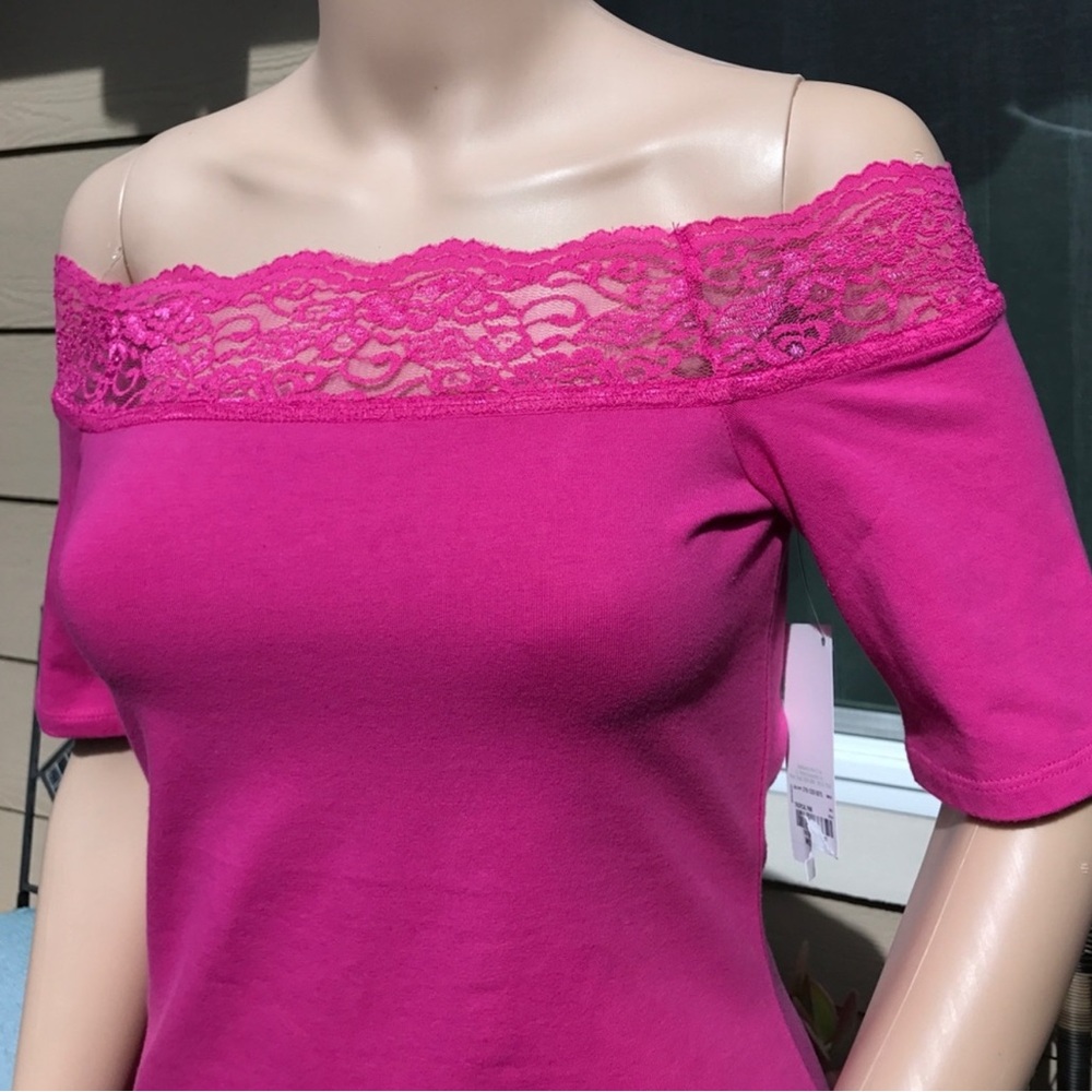 Pink Off-Shoulder Lace Top - Picture 5 of 12